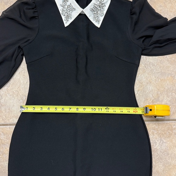 Karen Millen Black Sheath Dress with Notched Collar and Bishop Sleeves - Picture 13 of 15